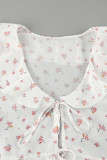 Elegant Flowers Lace Up Flounce V Neck Tops