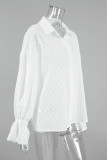 Elegant Solid Color Jacquard Lace Up Turndown Collar Tops