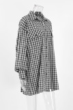 Casual Plaid Patchwork Contrast Turndown Collar Tops