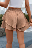Casual Solid Color Draw String Texture Flounce Loose High Waist Solid Color Bottoms