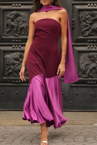 Sexy Solid Color Patchwork Contrast Strapless Sleeveless Dresses