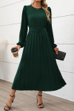 Elegant Solid Color With Belt Pleated O Neck Pleated Dresses