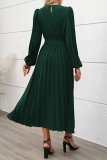Elegant Solid Color With Belt Pleated O Neck Pleated Dresses