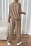 Casual Daily Solid Color Buttons O Neck Long Sleeve Two Pieces