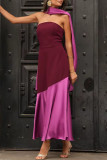 Sexy Solid Color Patchwork Contrast Strapless Sleeveless Dresses