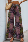 Vacation Floral Print Pocket Lace Up Loose High Waist Wide Leg Full Print Bottoms