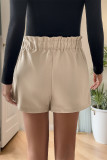 Casual Solid Color Draw String Pocket Loose High Waist Straight Solid Color Bottoms
