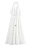 Sexy Solid Color Draw String Backless Halter Sleeveless Dresses