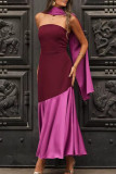 Sexy Solid Color Patchwork Contrast Strapless Sleeveless Dresses
