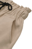 Casual Solid Color Draw String Pocket Loose High Waist Straight Solid Color Bottoms