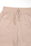 Casual Solid Color Pocket Lace Up High Waist Pencil Solid Color Bottoms