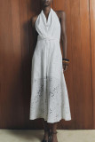 Sexy Solid Color Draw String Backless Halter Sleeveless Dresses