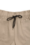 Casual Solid Color Draw String Pocket Loose High Waist Straight Solid Color Bottoms