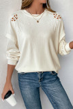 Casual Solid Color Hollow Out Potholes O Neck Tops