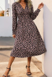 Street Leopard Patchwork Contrast V Neck A Line Dresses