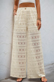Casual Solid Color Lace See-Through Loose High Waist Wide Leg Solid Color Bottoms