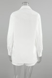 Casual Solid Color Draw String Buttons Cardigan Turndown Collar Long Sleeve Two Pieces