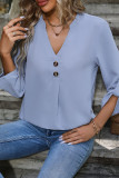 Casual Solid Color Buttons V Neck Tops