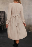 Elegant Solid Color Ruched Zipper O Neck A Line Dresses