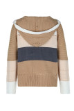 Casual Colorblock Draw String Weave Contrast Hooded Tops