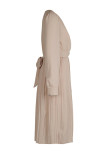 Elegant Solid Color Ruched Zipper O Neck A Line Dresses