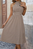 Casual Geometric Print Buttons Contrast Halter Sleeveless Dresses