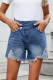 Casual Solid Color Ripped Distressed Irregular Mid Waist Regular Denim Shorts