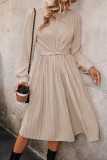 Elegant Solid Color Ruched Zipper O Neck A Line Dresses