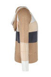 Casual Colorblock Draw String Weave Contrast Hooded Tops