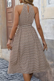 Casual Geometric Print Buttons Contrast Halter Sleeveless Dresses