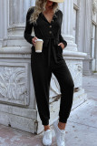 Casual Solid Color Pocket Buttons O Neck Jumpsuits