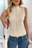 Casual Solid Color Zipper Mandarin Collar Tops