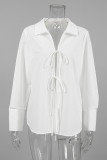 Sexy Solid Color Lace Up Turndown Collar Tops