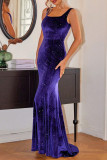 Sexy Solid Color Sequined Square Neck Fishtail Dresses