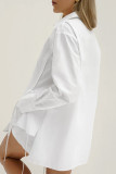 Casual Solid Color Draw String Buttons Cardigan Turndown Collar Long Sleeve Two Pieces