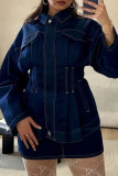 Casual Solid Color Patchwork Turndown Collar Long Sleeve Loose Denim Jacket
