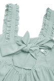 Casual Solid Color Pocket Bow Decor Square Neck Loose Rompers