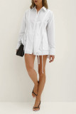Casual Solid Color Draw String Buttons Cardigan Turndown Collar Long Sleeve Two Pieces