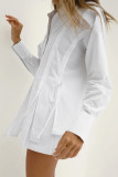 Casual Solid Color Draw String Buttons Cardigan Turndown Collar Long Sleeve Two Pieces