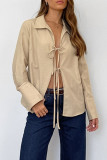 Sexy Solid Color Lace Up Turndown Collar Tops