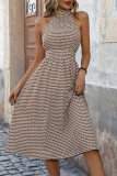 Casual Geometric Print Buttons Contrast Halter Sleeveless Dresses