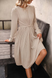 Elegant Solid Color Ruched Zipper O Neck A Line Dresses