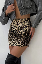 Sexy Leopard Zipper Regular High Waist Full Print Bottoms