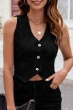 Casual Solid Color Distressed Buttons V Neck Tops