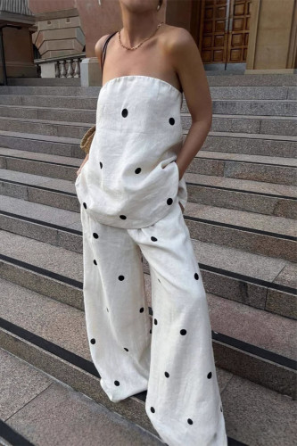 Sexy Polka Dot Zipper Off Shoulder Sleeveless Two Pieces