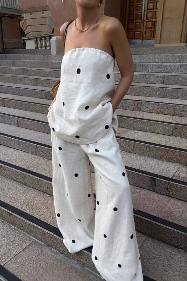 Sexy Polka Dot Zipper Off Shoulder Sleeveless Two Pieces