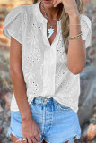 Daily Solid Color Embroidered V Neck Tops