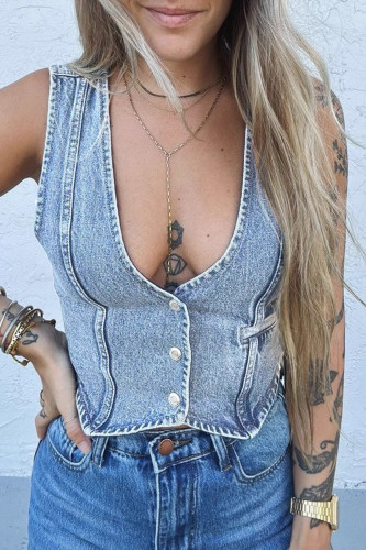 Casual Solid Color Buttons V Neck Tops