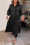 Casual Solid Color Pocket Flounce Turndown Collar A Line Dresses