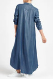Casual Solid Color Buttons Patchwork Shirt Collar A Line Dresses